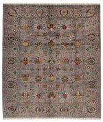 8x10 Gray and Multicolor Turkish Tribal Rug