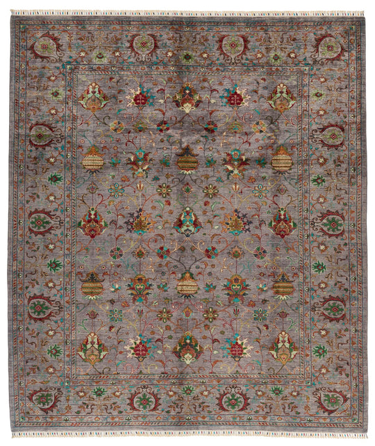 8x10 Gray and Multicolor Turkish Tribal Rug