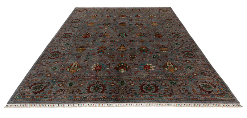 8x10 Gray and Multicolor Turkish Tribal Rug