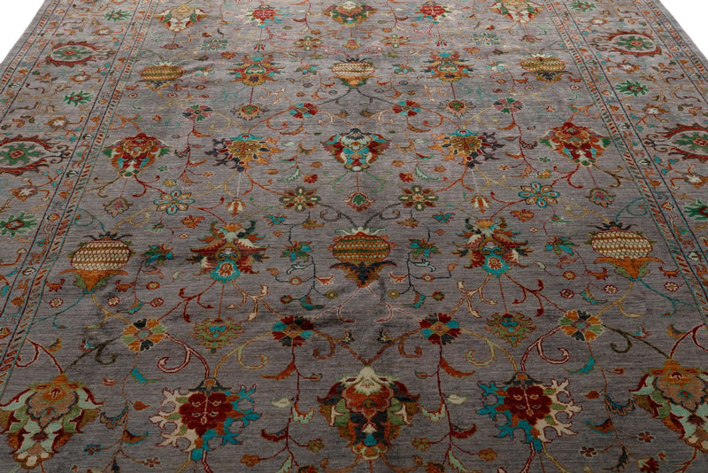 8x10 Gray and Multicolor Turkish Tribal Rug