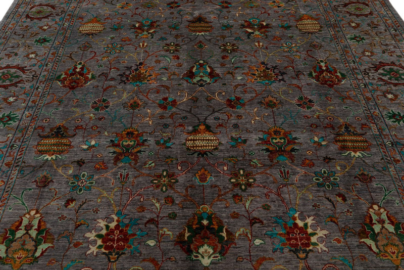 8x10 Gray and Multicolor Turkish Tribal Rug