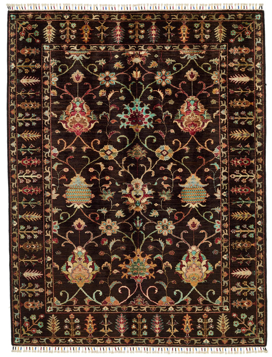 5x7 Dark Brown and Multicolor Turkish Tribal Rug