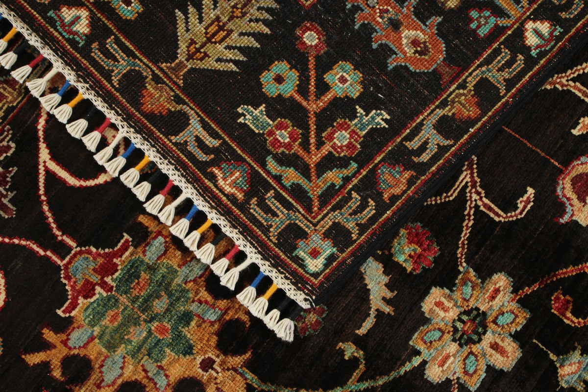 5x7 Dark Brown and Multicolor Turkish Tribal Rug