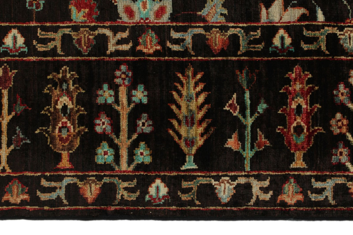 5x7 Dark Brown and Multicolor Turkish Tribal Rug