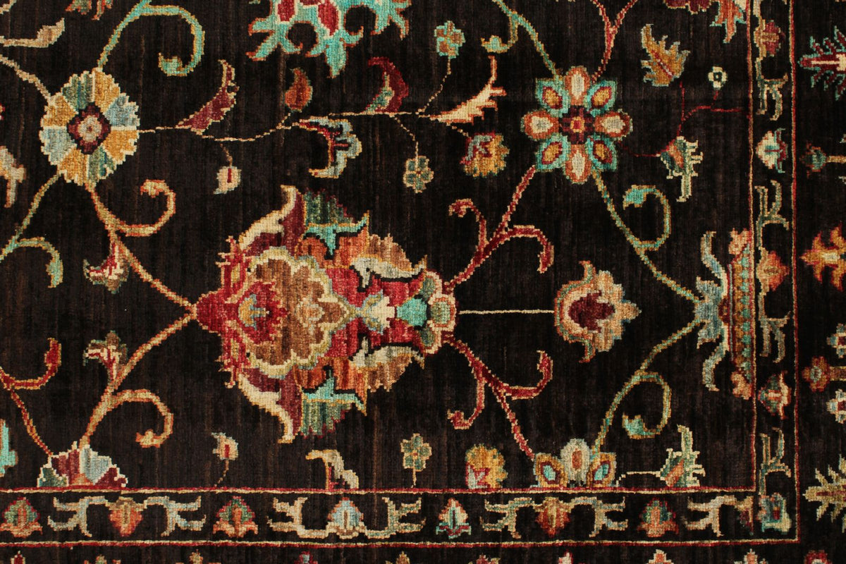 5x7 Dark Brown and Multicolor Turkish Tribal Rug