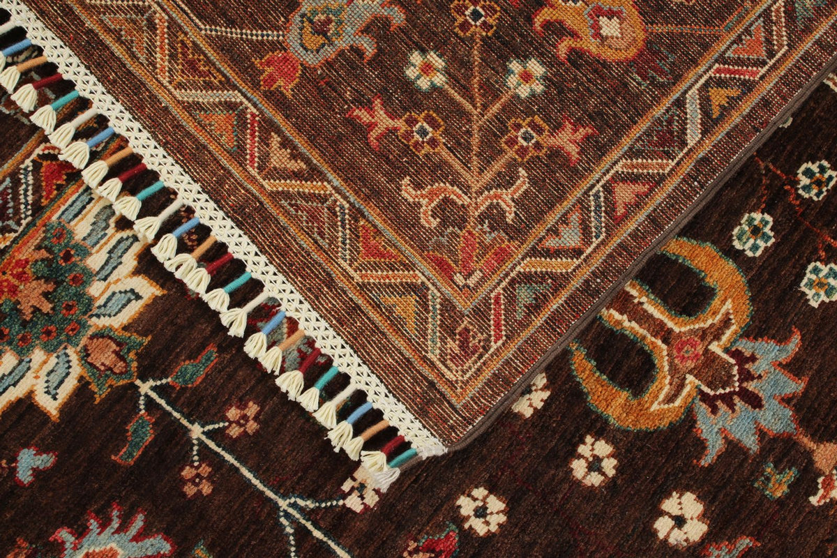 5x8 Brown and Multicolor Turkish Tribal Rug