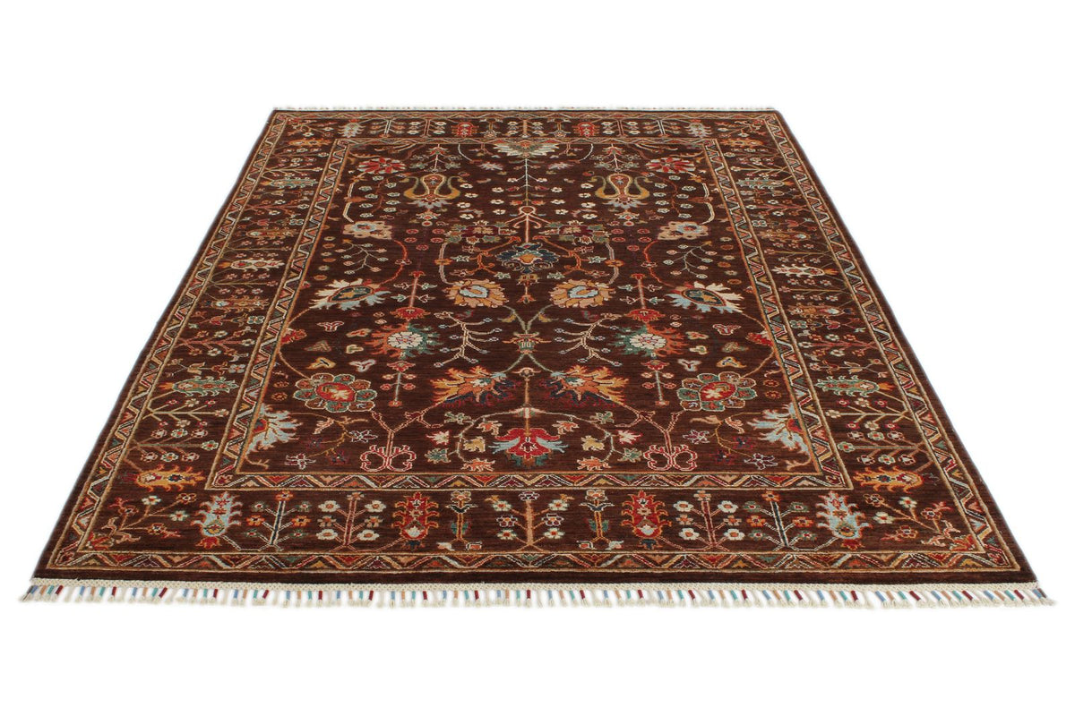 5x8 Brown and Multicolor Turkish Tribal Rug