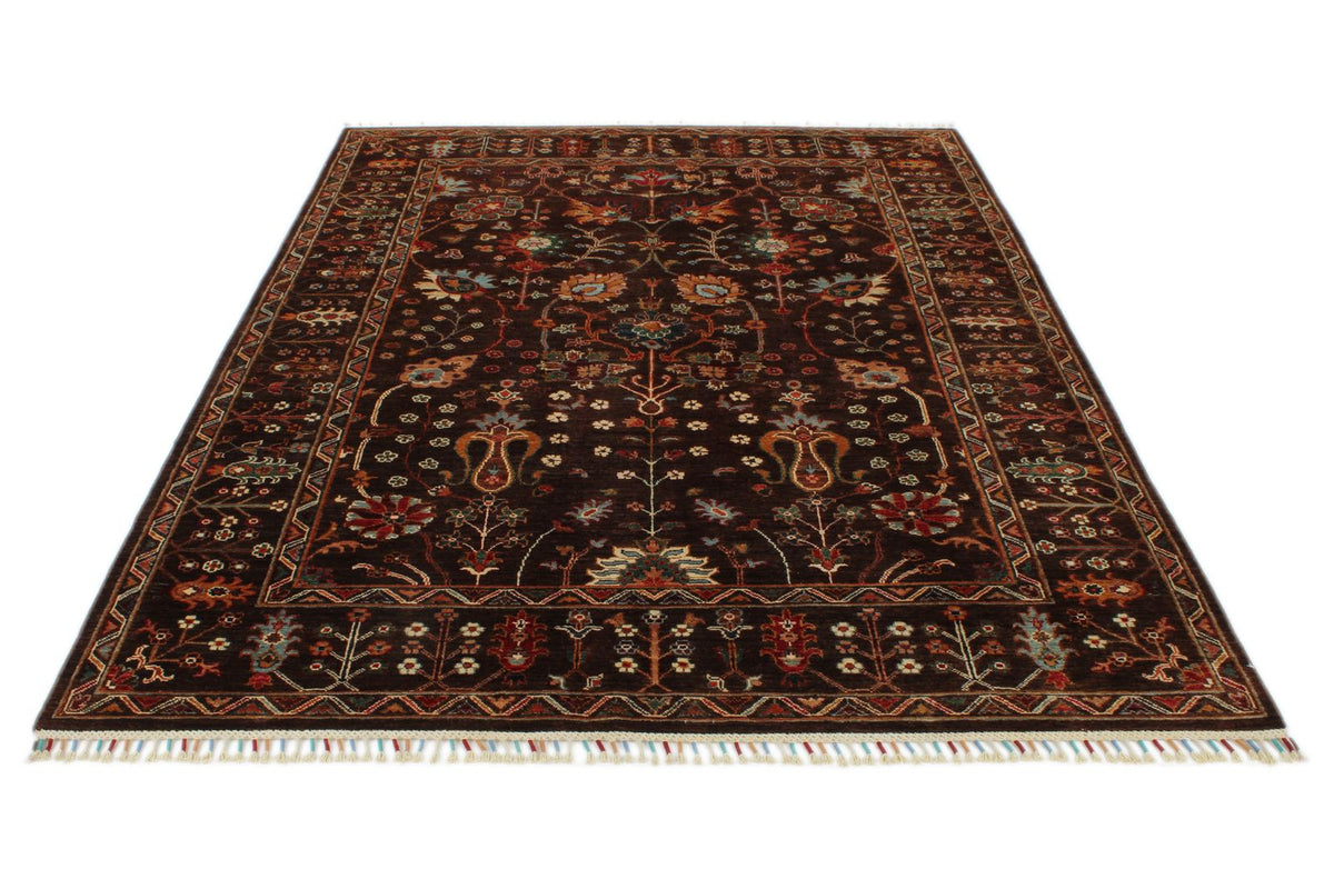 5x8 Brown and Multicolor Turkish Tribal Rug