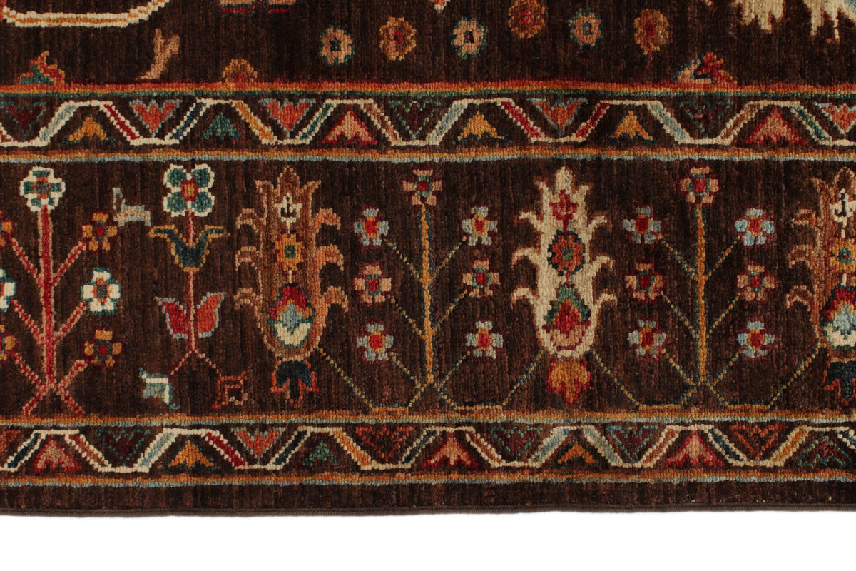 5x8 Brown and Multicolor Turkish Tribal Rug