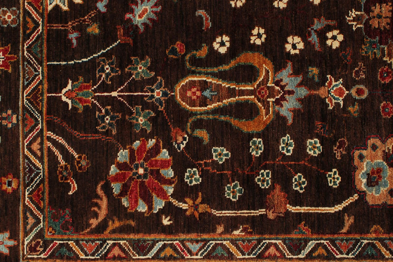 5x8 Brown and Multicolor Turkish Tribal Rug