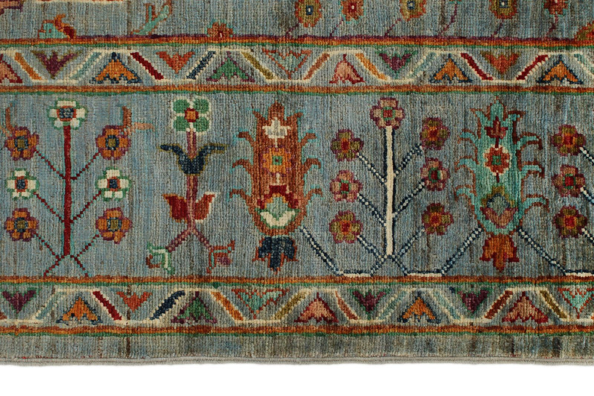 6x9 Light Blue and Multicolor Turkish Tribal Rug