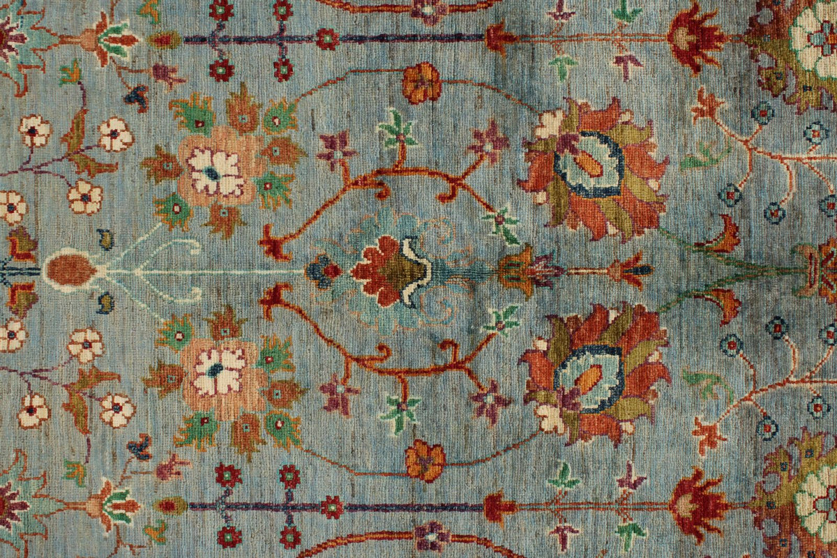 6x9 Light Blue and Multicolor Turkish Tribal Rug