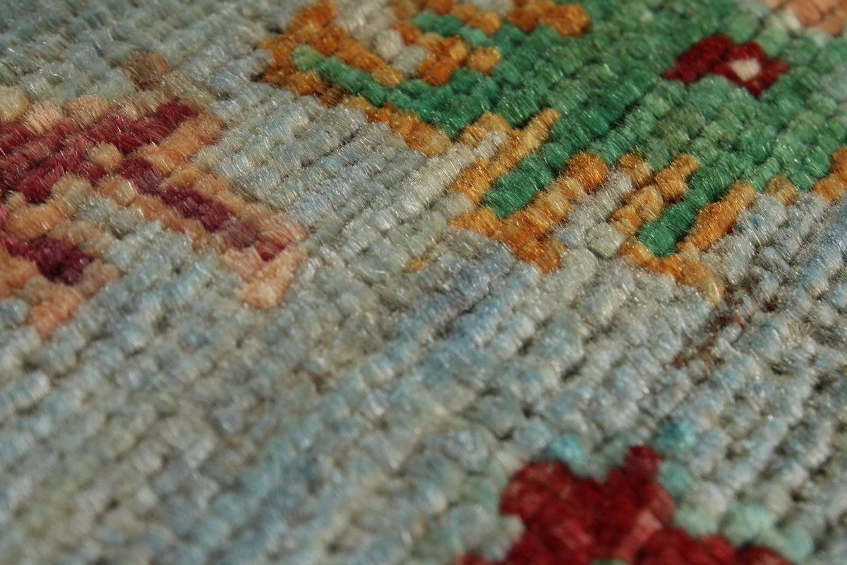 6x9 Light Blue and Multicolor Turkish Tribal Rug