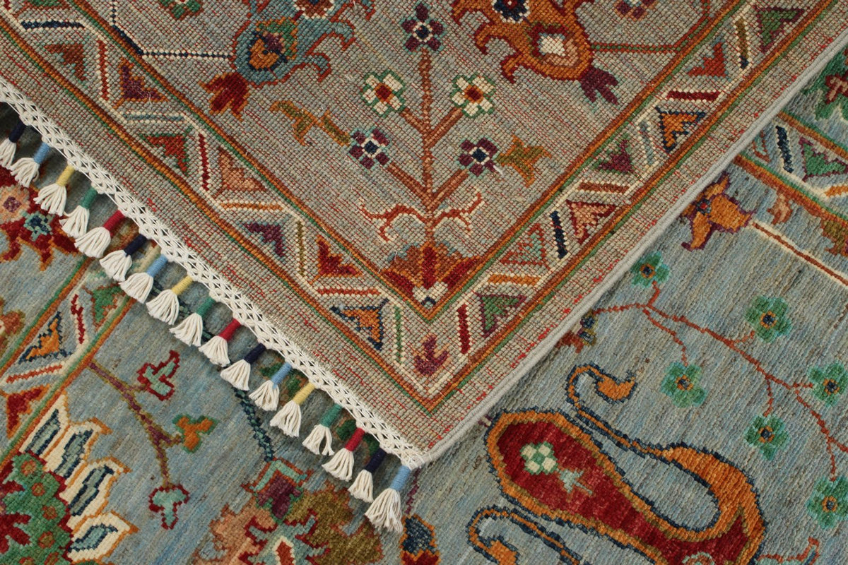 6x9 Light Blue and Multicolor Turkish Tribal Rug