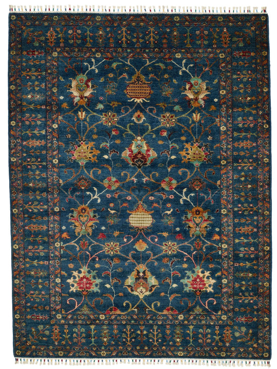 6x8 Navy and Multicolor Turkish Tribal Rug