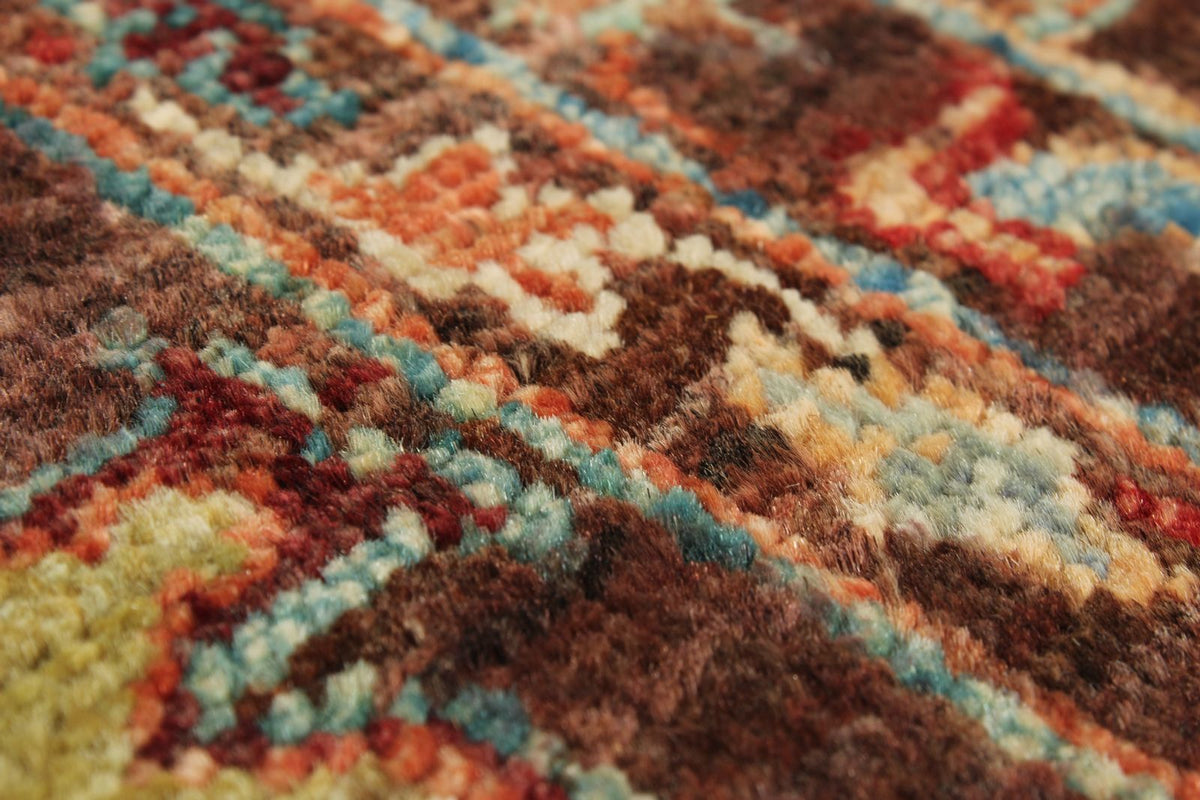 6x8 Dark Brown and Multicolor Turkish Tribal Rug