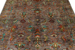 6x8 Light Brown and Multicolor Turkish Tribal Rug