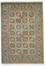 6x8 Light Blue and Multicolor Turkish Tribal Rug