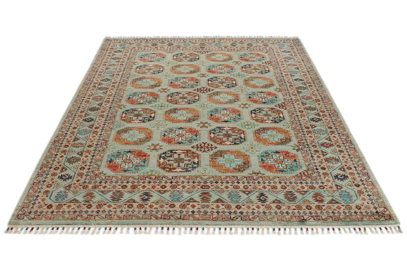 6x8 Light Blue and Multicolor Turkish Tribal Rug