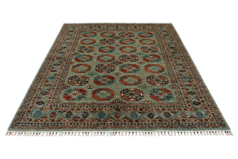 6x8 Light Blue and Multicolor Turkish Tribal Rug