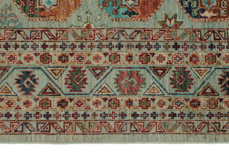 6x8 Light Blue and Multicolor Turkish Tribal Rug