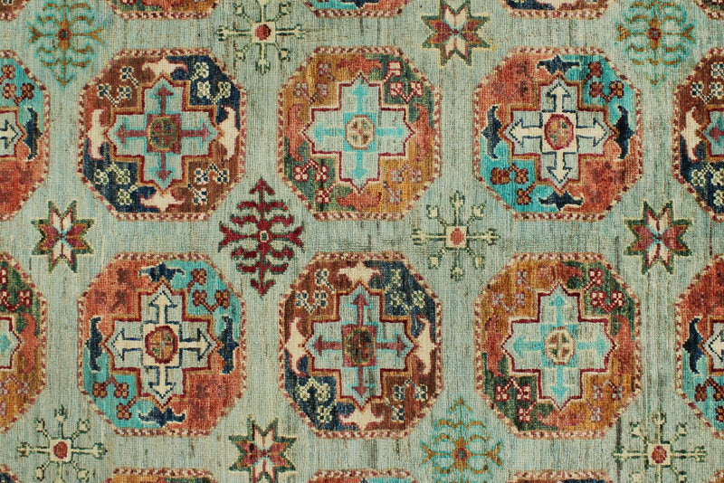 6x8 Light Blue and Multicolor Turkish Tribal Rug