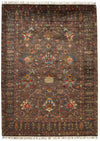 6x8 Dark Brown and Multicolor Turkish Tribal Rug