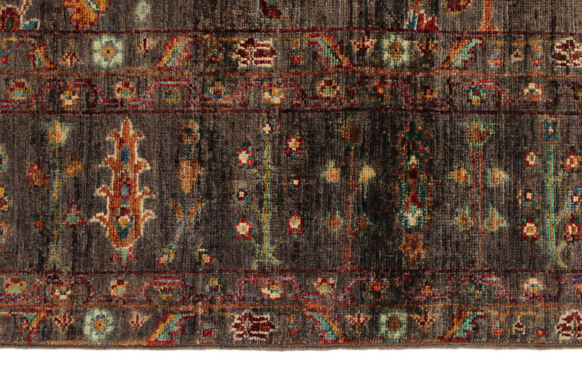 6x8 Dark Brown and Multicolor Turkish Tribal Rug