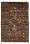 3x5 Dark Brown and Multicolor Turkish Tribal Rug