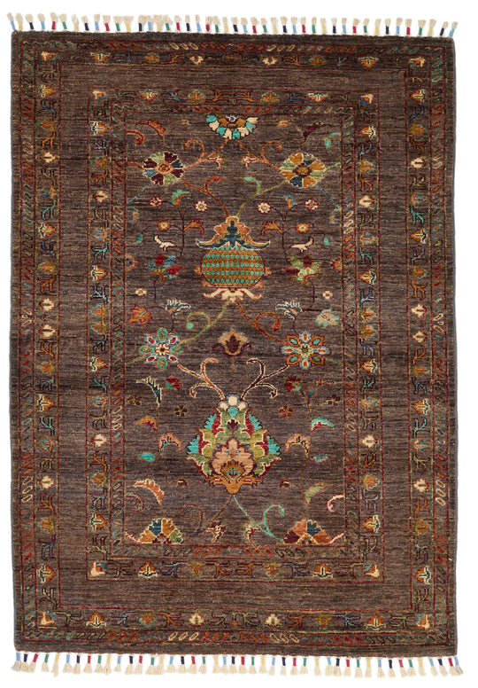 3x5 Dark Brown and Multicolor Turkish Tribal Rug