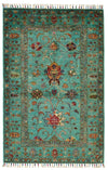 3x5 Turquoise and Multicolor Turkish Tribal Rug