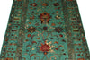 3x5 Turquoise and Multicolor Turkish Tribal Rug