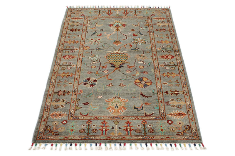 3x5 Light Brown and Multicolor Turkish Tribal Rug