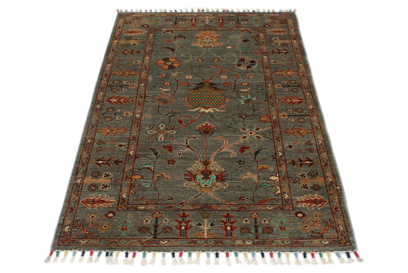 3x5 Light Brown and Multicolor Turkish Tribal Rug