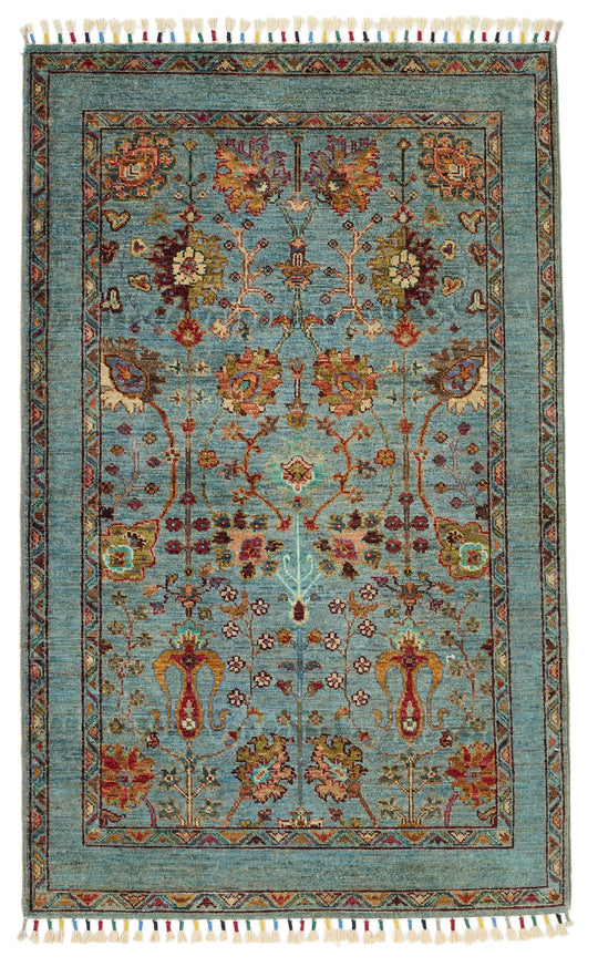 3x5 Dark Blue and Multicolor Turkish Tribal Rug