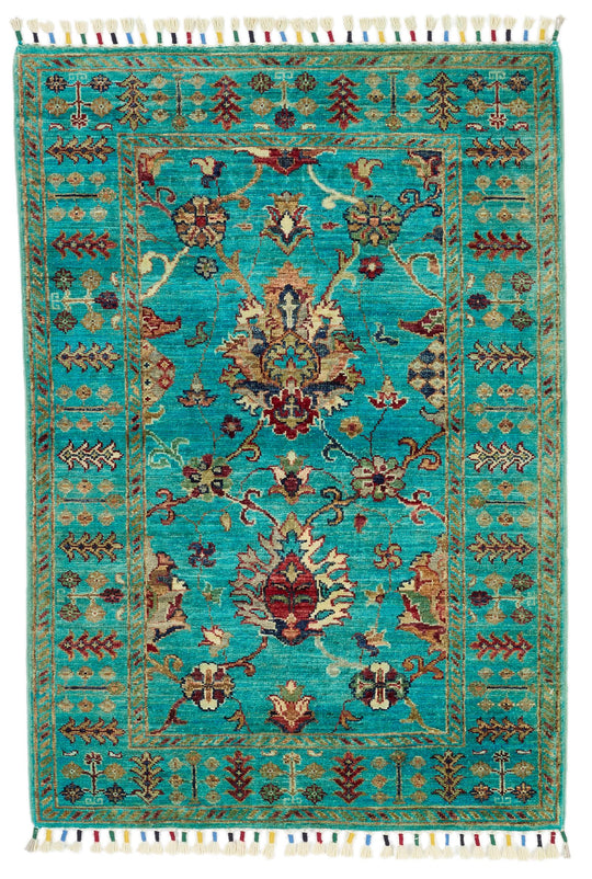 3x4 Turquoıse and Multicolor Turkish Tribal Rug