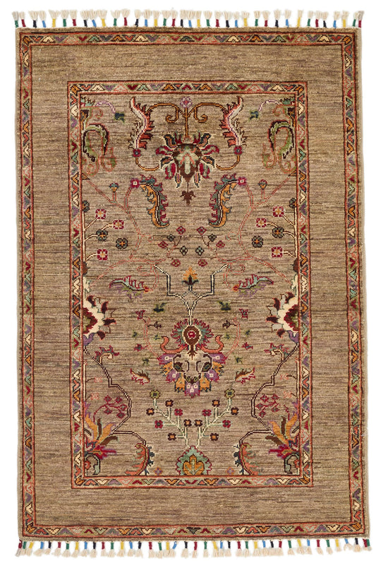 3x4 Light Brown and Multicolor Turkish Tribal Rug