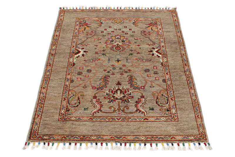 3x4 Light Brown and Multicolor Turkish Tribal Rug