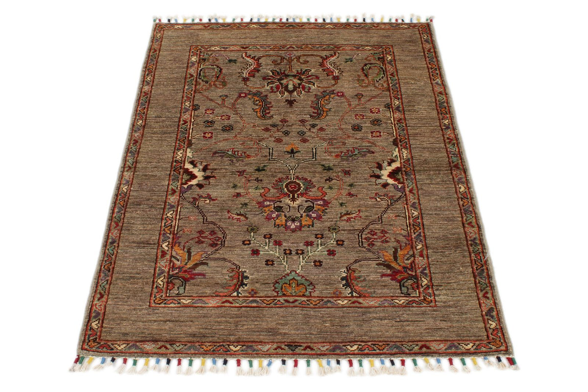 3x4 Light Brown and Multicolor Turkish Tribal Rug