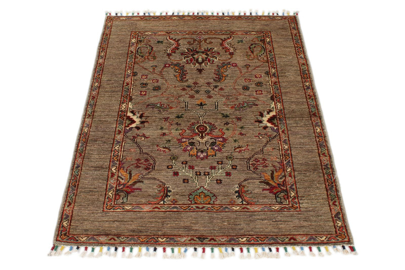 3x4 Light Brown and Multicolor Turkish Tribal Rug