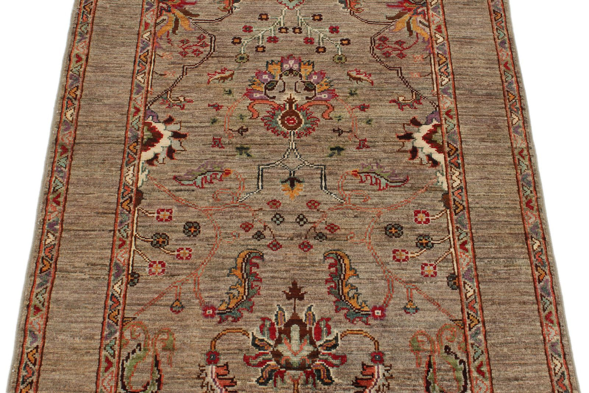 3x4 Light Brown and Multicolor Turkish Tribal Rug