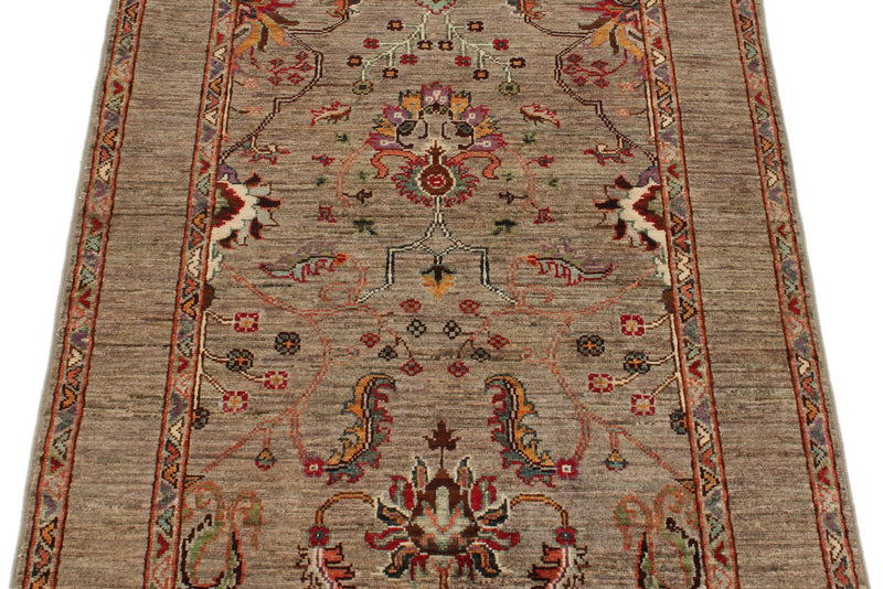 3x4 Light Brown and Multicolor Turkish Tribal Rug