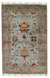 3x4 Light Gray and Multicolor Turkish Tribal Rug