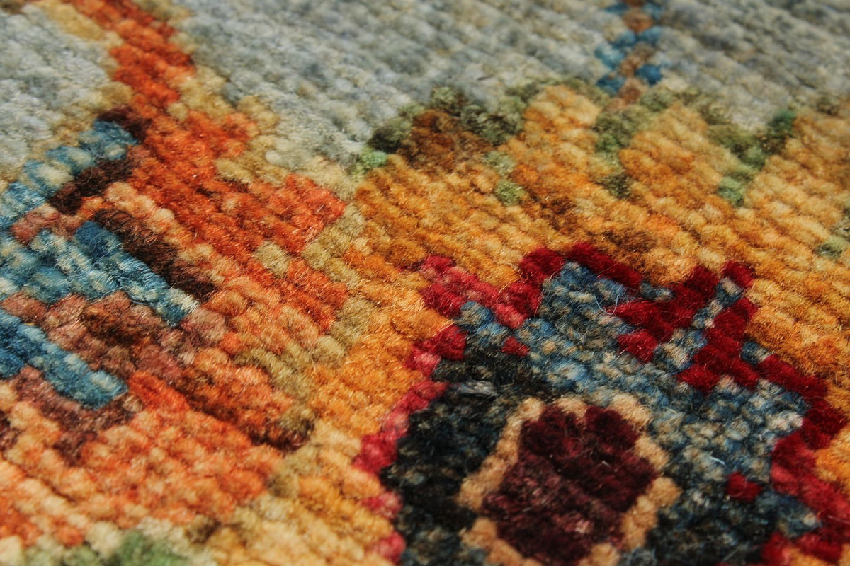 3x4 Light Gray and Multicolor Turkish Tribal Rug