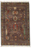 3x4 Dark Brown and Multicolor Turkish Tribal Rug