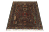 3x4 Dark Brown and Multicolor Turkish Tribal Rug