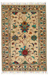 3x4 Beige and Multicolor Turkish Tribal Rug