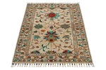 3x4 Beige and Multicolor Turkish Tribal Rug