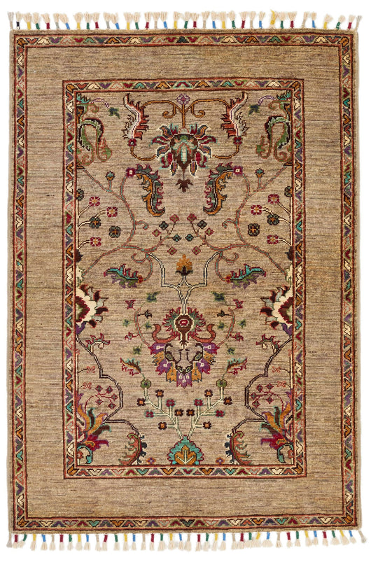 3x4 Camel and Multicolor Turkish Tribal Rug