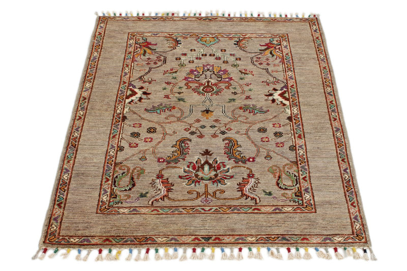 3x4 Camel and Multicolor Turkish Tribal Rug